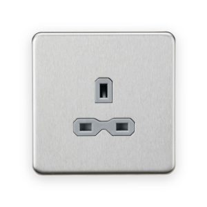 Knightsbridge 13A 1G Unswitched Socket - Brushed Chrome With Grey Insert