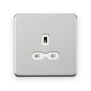 Knightsbridge 13A 1G Unswitched Socket - Brushed Chrome with White Insert