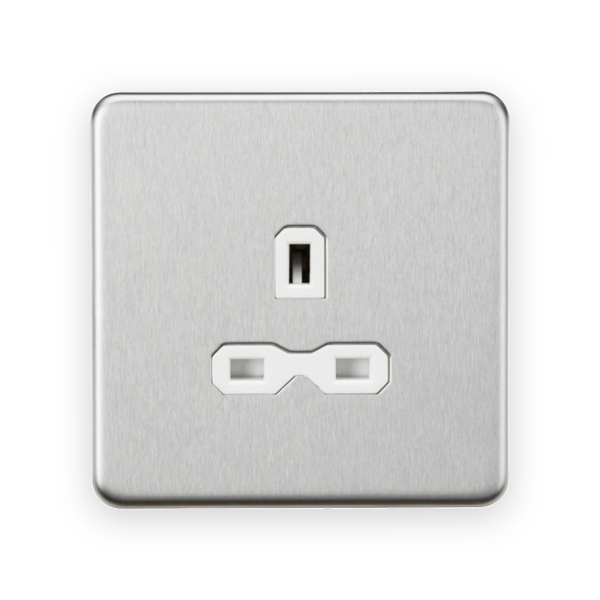 knightsbridge-13a-1g-unswitched-socket-brushed-chrome-with-white-insert-sfr7000ubcw-gallery-01 Knightsbridge 13A 1G Unswitched Socket - Brushed Chrome with White Insert