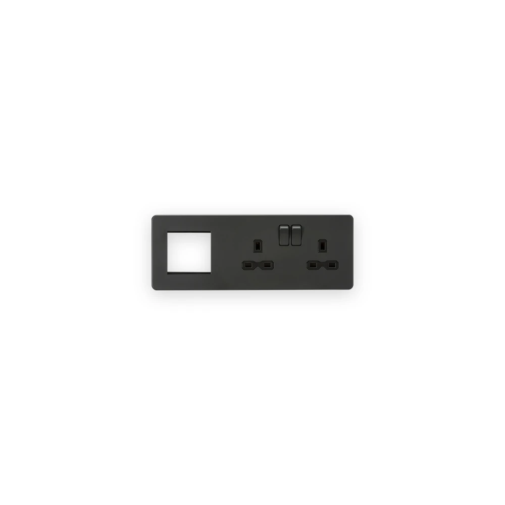 Knightsbridge SFR192RAT anthracite with black inserts combination plate with sockets on right and modular opening on left Knightsbridge SFR192RAT anthracite with black inserts combination plate with sockets on right and modular opening on left