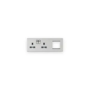 Knightsbridge SFR192LBCG brushed chrome combination plate with grey socket inserts on left and modular opening on right