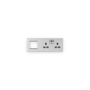 Knightsbridge SFR192RBCG brushed chrome combination plate with grey socket inserts on right and modular opening on left