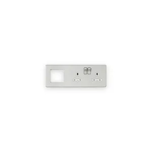 Knightsbridge SFR192RBCW brushed chrome with white inserts combination plate with sockets on right and modular opening on left
