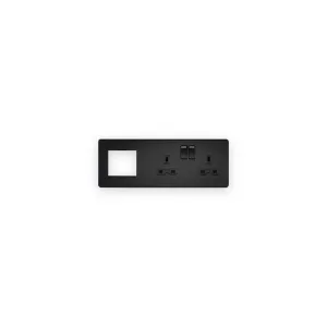 Knightsbridge SFR192RMBB matt black with black inserts combination plate with sockets on right and modular opening on left