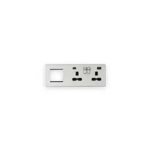 Knightsbridge SFR992RBC brushed chrome with black inserts USB A and C combination plate with sockets on right and modular opening on left