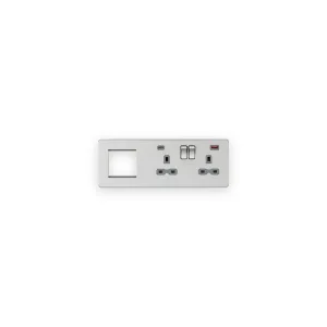 Knightsbridge SFR992RBCG brushed chrome with grey inserts USB A and C combination plate with sockets on right and modular opening on left