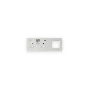 Knightsbridge SFR992LBCW brushed chrome with white inserts combination plate with USB A and C ports, sockets on left and modular opening on right