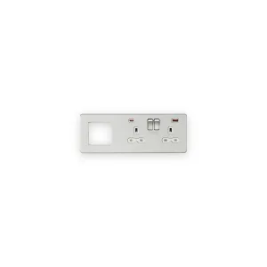 Knightsbridge SFR992RBCW brushed chrome with white inserts USB A and C combination plate with sockets on right and modular opening on left