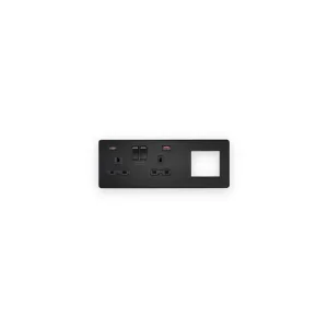Knightsbridge SFR992LMBB matt black with black inserts USB A and C combination plate with sockets on left and modular opening on right