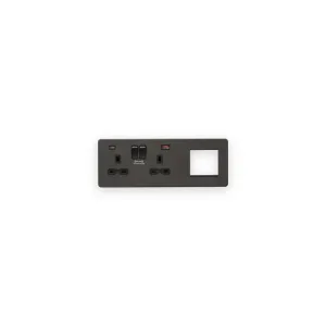 Knightsbridge SFR992LSB smoked bronze with black inserts USB A and C combination plate with sockets on left and modular opening on right