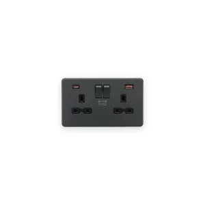 Knightsbridge 13A 2G DP Switched Socket with Dual USB A+C 20V DC 2.25A (Max. 45W) - Anthracite with Black Insert