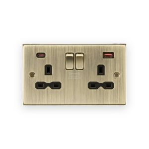 Knightsbridge 13A 2G DP Switched Socket with Dual USB A+C 20V DC 2.25A (Max. 45W) - Antique Brass