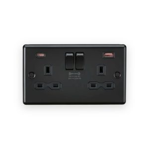 Knightsbridge 13A 2G DP Switched Socket with Dual USB A+C 20V DC 2.25A (Max. 45W) - Matt Black with Black Insert