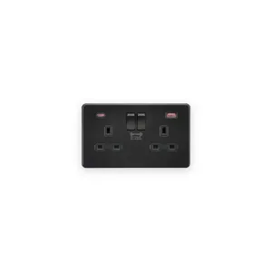 Knightsbridge 13A 2G DP Switched Socket with Dual USB A+C 20V DC 2.25A (Max. 45W) - Matt Black with Black Insert