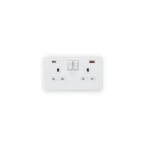 Knightsbridge 13A 2G DP Switched Socket with Dual USB A+C 20V DC 2.25A (Max. 45W) - Matt White with White Insert