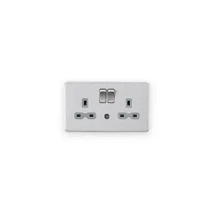 Knightsbridge 13A 2G DP Switched Socket with Photocell Nightlight Function - Brushed Chrome with Grey Insert