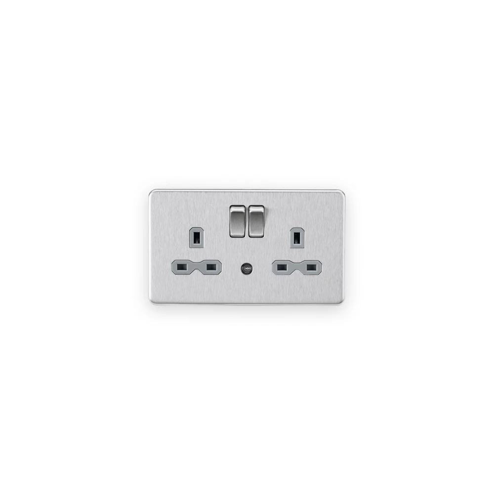 Knightsbridge 13A 2G DP Switched Socket with Photocell Nightlight Function - Brushed Chrome with Grey Insert Knightsbridge 13A 2G DP Switched Socket with Photocell Nightlight Function - Brushed Chrome with Grey Insert