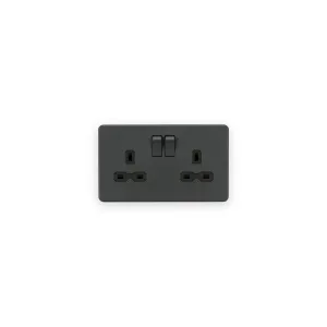 Knightsbridge 13A 2G DP Switched Socket With Twin Earths - Anthracite With Black Insert