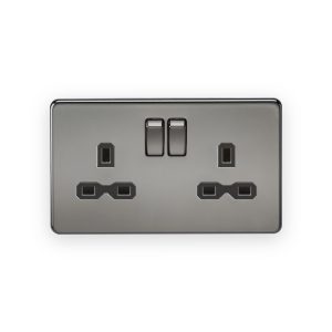 Knightsbridge 13A 2G DP Switched Socket with Twin Earths - Black Nickel with Black Insert