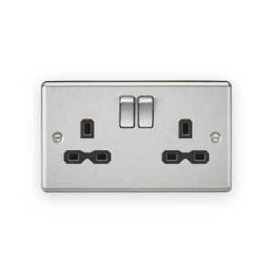 Knightsbridge 13A 2G DP Switched Socket with Twin Earths - Brushed Chrome with Black Insert