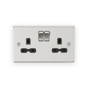 Knightsbridge 13A 2G DP Switched Socket With Twin Earths - Brushed Chrome With Black Insert - CS9BC
