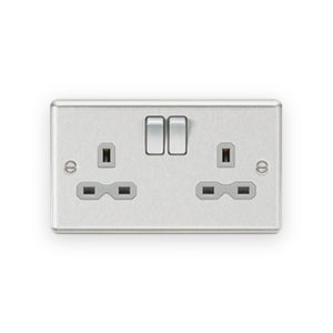 Knightsbridge 13A 2G DP Switched Socket With Twin Earths - Brushed Chrome With Grey Insert