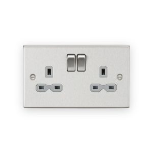 Knightsbridge 13A 2G DP Switched Socket With Twin Earths - Brushed Chrome With Grey Insert - CS9BCG