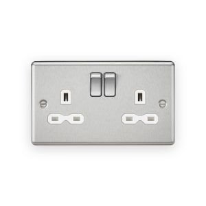 Knightsbridge 13A 2G DP Switched Socket with Twin Earths - Brushed Chrome with White Insert