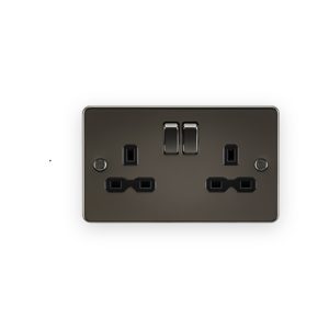 Knightsbridge 13A 2G DP Switched Socket With Twin Earths - Gunmetal With Black Insert