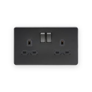 Knightsbridge 13A 2G DP Switched Socket With Twin Earths - Matt Black With Black Insert