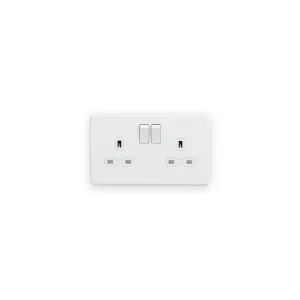 Knightsbridge 13A 2G DP Switched Socket with Twin Earths - Matt White with White Insert