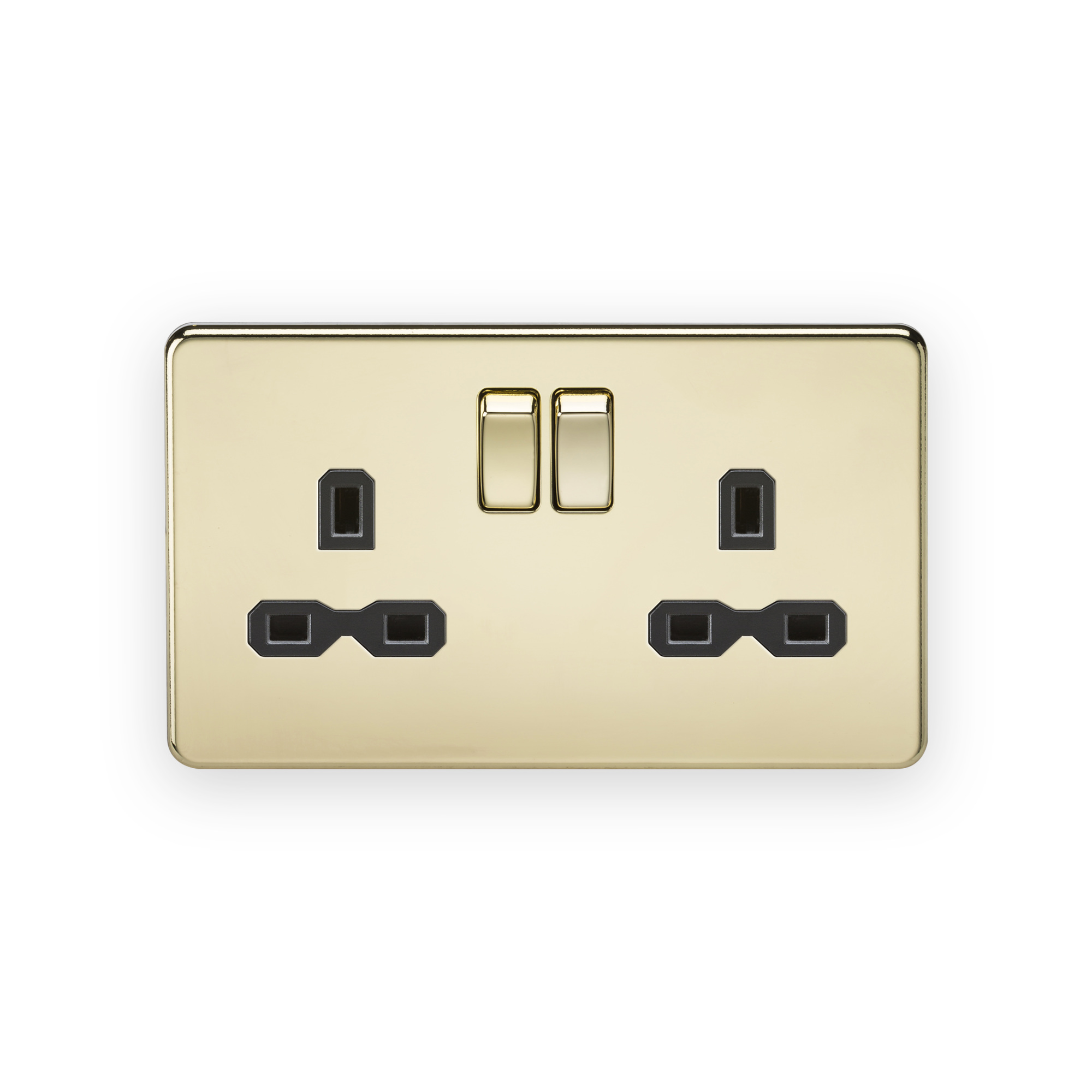 knightsbridge-13a-2g-dp-switched-socket-with-twin-earths-polished-brass-with-black-insert-5055832945994-gallery-01 Knightsbridge 13A 2G DP Switched Socket with Twin Earths - Polished Brass with Black Insert