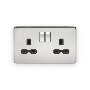 Knightsbridge 13A 2G DP Switched Socket with Twin Earths - Polished Chrome with Black Insert