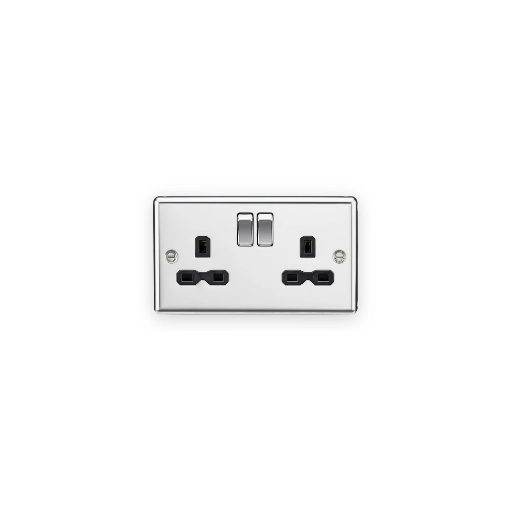 Knightsbridge 13A 2G DP Switched Socket with Twin Earths - Polished Chrome with Black Insert (CL9PC) Knightsbridge 13A 2G DP Switched Socket with Twin Earths - Polished Chrome with Black Insert (CL9PC)