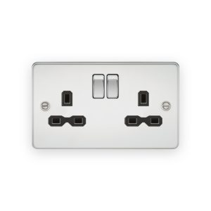 Knightsbridge 13A 2G DP Switched Socket with Twin Earths - Polished Chrome with Black Insert - FPR9000PC