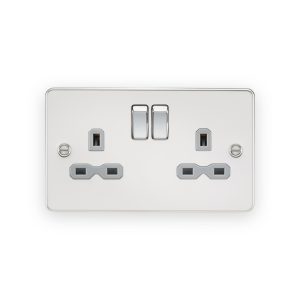 Knightsbridge 13A 2G DP Switched Socket with Twin Earths - Polished Chrome with Grey Insert - FPR9000PCG