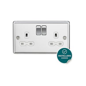 Knightsbridge 13A 2G DP Switched Socket with Twin Earths - Polished Chrome with White Insert