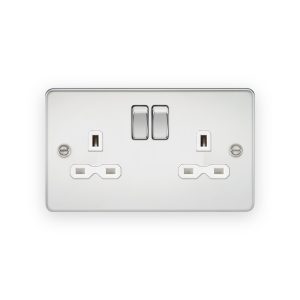 Knightsbridge 13A 2G DP Switched Socket with Twin Earths - Polished Chrome with White Insert - FPR9000PCW