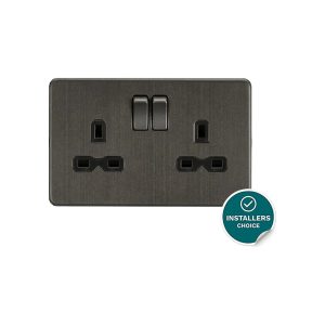 Knightsbridge 13A 2G DP Switched Socket with Twin Earths - Smoked Bronze with Black Insert