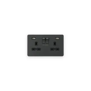 Knightsbridge 13A 2G SP Switched Socket with Dual USB A+A (5V DC 2.4A shared) - Anthracite with Black Insert