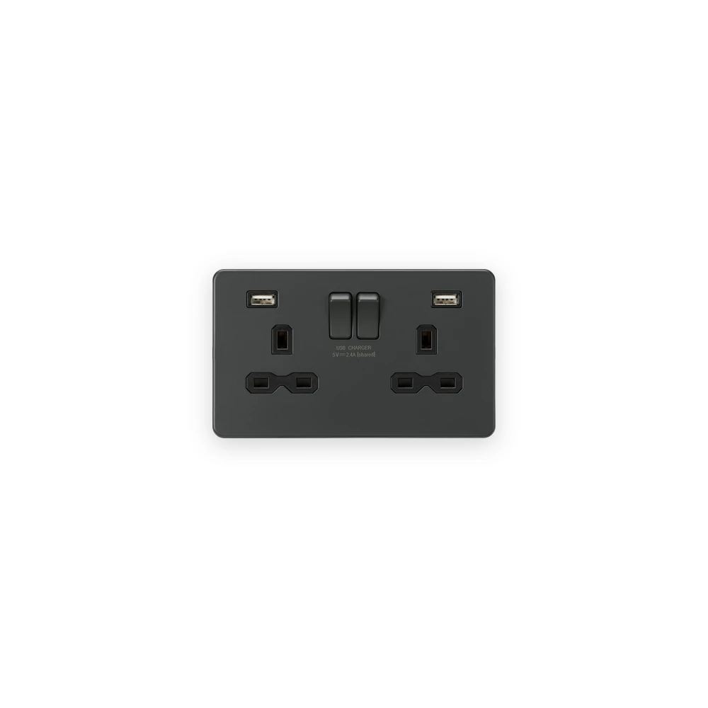 Knightsbridge 13A 2G SP Switched Socket with Dual USB A+A (5V DC 2.4A shared) - Anthracite with Black Insert Knightsbridge 13A 2G SP Switched Socket with Dual USB A+A (5V DC 2.4A shared) - Anthracite with Black Insert
