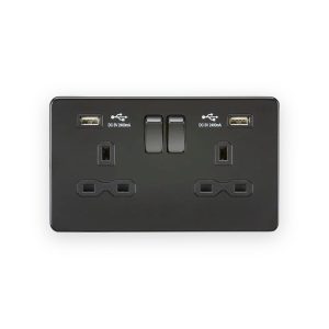 Knightsbridge 13A 2G SP Switched Socket With Dual USB A+A (5V DC 2.4A shared) - Matt Black With Black Insert
