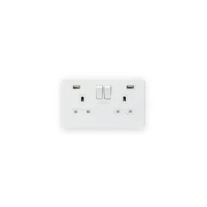 Knightsbridge 13A 2G SP Switched Socket With Dual USB A+A (5V DC 2.4A Shared) - Matt White With White Insert