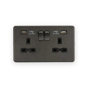 Knightsbridge 13A 2G SP Switched Socket with Dual USB A+A (5V DC 2.4A shared) - Smoked Bronze with Black Insert