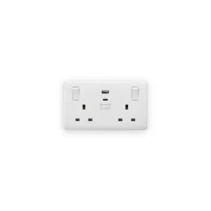 Knightsbridge CU9003 white double switched socket with outboard rockers and USB A and USB C charging ports