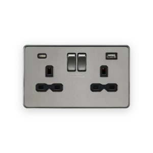 Knightsbridge 13A 2G SP Switched Socket with Dual USB A+C (5V DC 4.0A shared) - Black Nickel With Black Insert