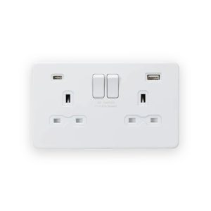 Knightsbridge 13A 2G SP Switched Socket with Dual USB A+C (5V DC 4.0A shared) - Matt White with White Insert