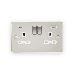 Knightsbridge 13A 2G SP Switched Socket with Dual USB A+C (5V DC 4.0A shared) - Pearl with White Insert