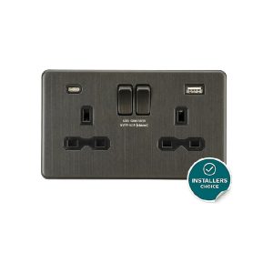 Knightsbridge 13A 2G SP Switched Socket with Dual USB A+C (5V DC 4.0A shared) - Smoked Bronze with Black Insert