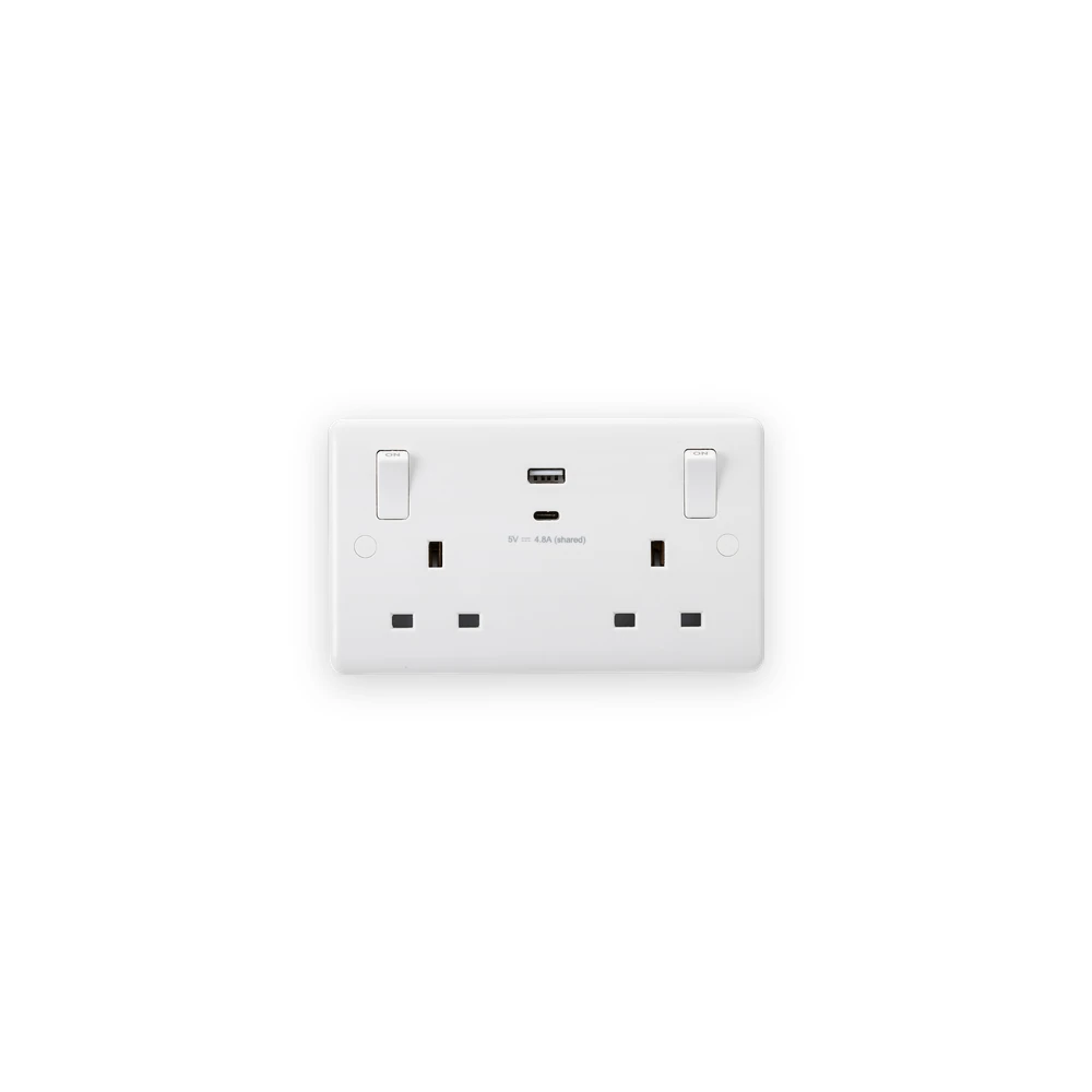 Knightsbridge 13A 2G SP Switched Socket with Dual USB A+C (5V DC 4.8A shared) with Outboard Rockers Knightsbridge 13A 2G SP Switched Socket with Dual USB A+C (5V DC 4.8A shared) with Outboard Rockers